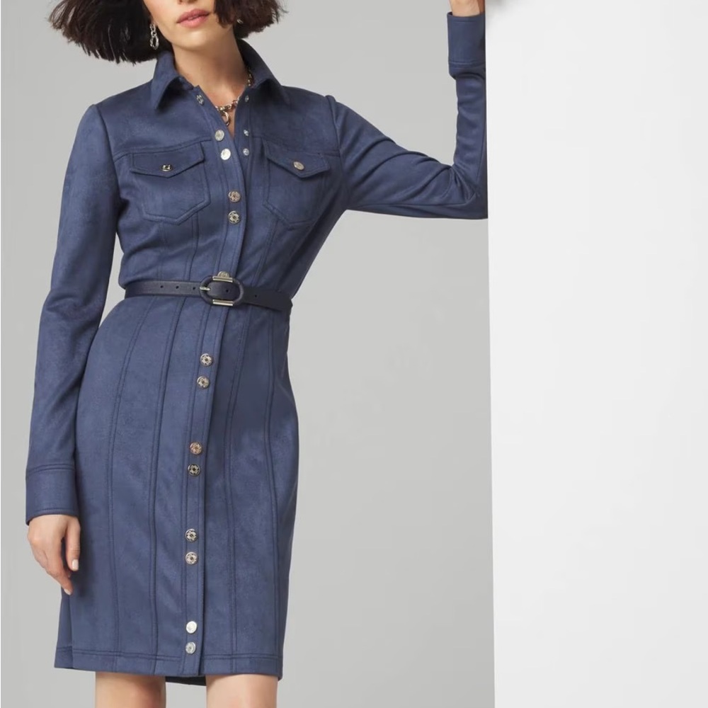 White House Black Market (WHBM) Long Sleeve Faux Suede Shacket Dress - Picture 2 of 12